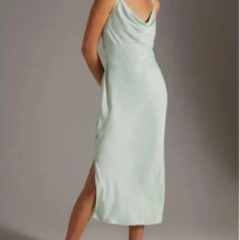 Anthropologie Elyse Luxe Bias Cut Slip Dress Mint Green Silky Midi ✨ 💃🏻 Medium - Picture 3 of 6